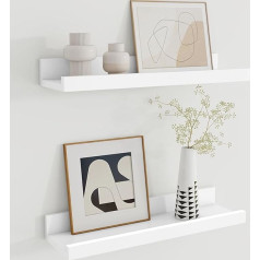 Wooden Wall Shelf, 40 cm, White Picture Rail for Picture Frames and Books, Set of 2, Floating Shelf Made of MDF Wood, Shelf for Kitchen, Living Room, Bedroom & Study