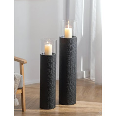 Sziqiqi Lantern Column Large Black with Glass: 85/70 cm Candle Holder Floor High for Pillar Candles - Lanterns Candle Holder Metal Set of 2 for Outdoor Garden Living Room Patio Front Door