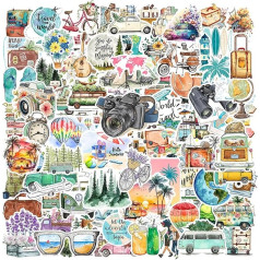 Pack of 100 Scrapbook Stickers, Outdoor Travel Stickers, Journaling Decor Stickers, Waterproof Suitcase Travel Graffiti Stickers, Photo Album, Scrapbook Accessories, for Suitcase, Skateboard, Laptop, Book Card