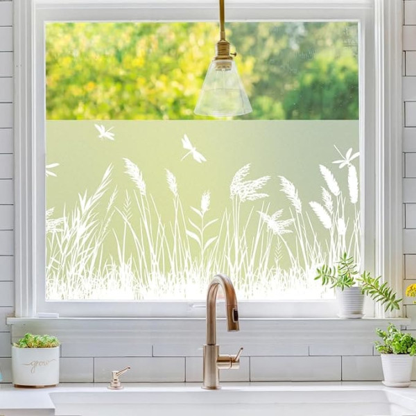 dktie Window Film Opaque Privacy Film Dragonflies and Graminees Static Stickers without Adhesive Reusable Suitable for Living Room Bedroom Kitchen 90 x 200 cm
