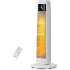 FOHERE Energy-saving fan heater, electric fan heater quiet with 70° oscillating, remote control, 12-hour timer, overheating tilt protection, electric heater for large rooms, bedrooms and offices