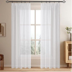 Softalker Curtains with Ruffle Tape, Set of 2, 250 cm, Extra Long Curtain and Living Room Curtains, 140 cm Wide for Rail, Voile Curtains, Living Room