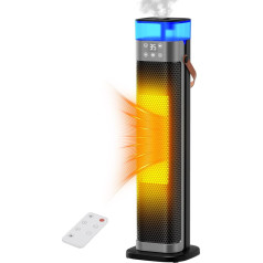 Energy Saving Fan Heater, 2000 W PTC Ceramic Electric Fan Heater with Humidification Function, Remote Control, 75° Oscillating, 3 Ambient Lighting, Eco Mode, Overheating & Tilt Protection, 12 Hours