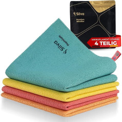 Silva Microfibre Cloths 38 x 35 cm - Set of 4 Mix Colours - Lint-Free, Scratch-Free & Absorbent - Washable & Reusable All-Purpose Cloths for Kitchen, Bathroom, Window, Glass, Furniture & Car