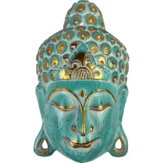Buddha Mask Turquoise Wash, Handmade Wooden Mask from Bali, Wall Mask, 25 or 35 cm (35 cm)