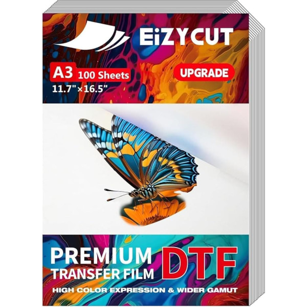 DTF Transfer Film A3 100 Sheets 11.7 x 16.5 Inch Double Sided Matte Premium DTF Film Heat Transfer Paper for All Dark Fabrics, Textiles and Paints T-Shirts