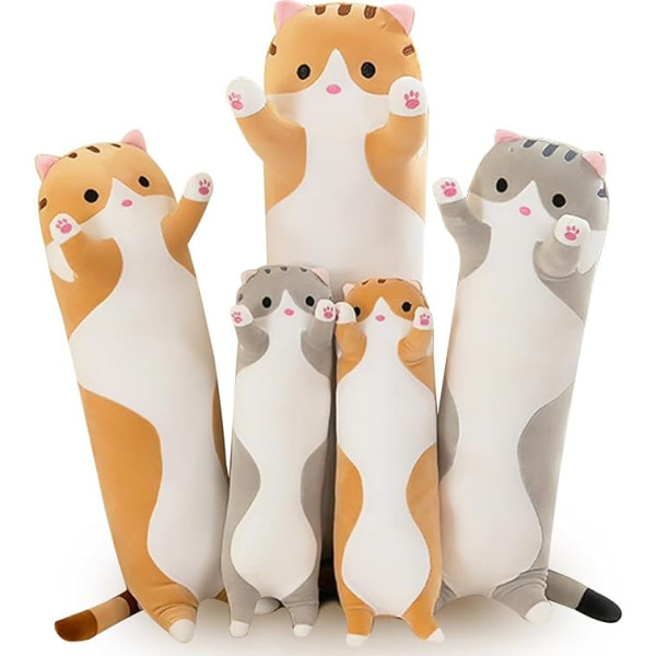 Cat Cuddly Toy Soft Toy Cat Long Pillow Giant XXL Kawaii Large Plush Toy Plush Cat Cute Side Sleeper Pillow Cat Plushie (Grey 130 cm)