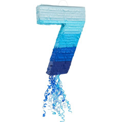 Baby Boy 7th Birthday Party Decoration Ombre Blue Pinata with Pull Cord Number 7 (41x29cm)