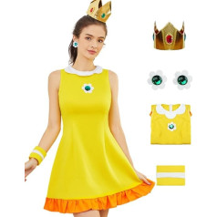 Poboola Princess Peach Costume Adult Daisy Rosalina Dress with Crown Cosplay Super Brothers Halloween Sports Outfit for Women