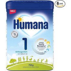 Humana 1 initial milk 750 g pack - baby milk from birth - infant formula as breast milk replacement or supplement - initial formula baby (pack of 6)