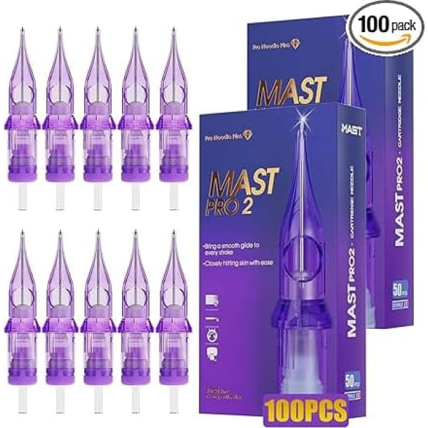 Mast Pro2 Tattoo Cartridges Needles Set Mixed Size 100 Pieces #12 0.35 mm Standard Bugpin Round Liner Curved Magnum Shader Tattoo Needles 1RL 3RL 5RL 7RL 7M 9M 11M 7RM 9RM 11RM for Tattoo Machine Pen
