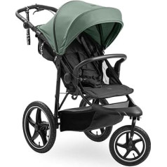 hauck Runner 3, Jungle Green - Tricycle Pram Buggy with XL Pneumatic Wheels, Suspension, Handbrake, XL Sun Canopy, Mesh Window, Basket with Lid, Reclining Position, Drink Holder, from Birth to 22 kg