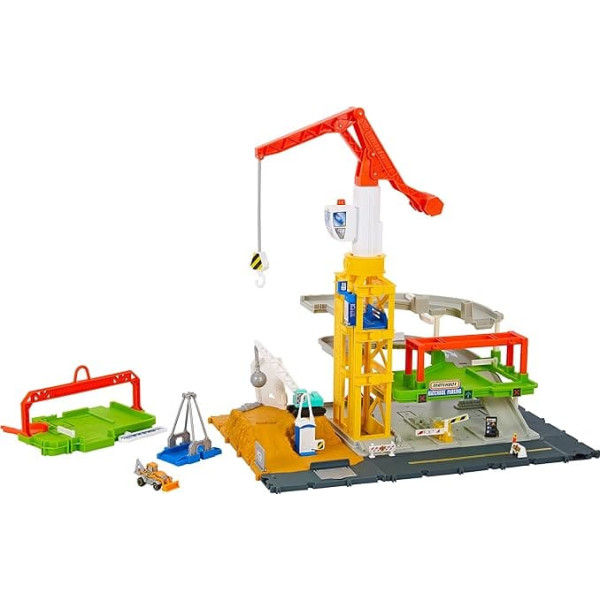 MATCHBOX Action Drivers HPD63 Construction Site Playset with Light and Sound Effects, Mega Crane, Excavator, Movable Barriers, Elevator, Mobile Toilet Cabin, for Children from 3 Years