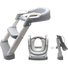 HTTMT Classic Potty Training Toilet Seat with Upgraded Cushion Step Stool Ladder Commode Chair Toilet Trainer for Baby Toddler Kids Grey [P/N:ET-BABY002-GRAY-C]