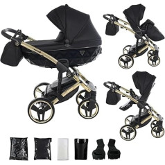 Junama Diamond S 2-in-1 3-in-1 4-in-1 Pushchair (02 - Black and Gold, 2-in-1 with Adaptors)