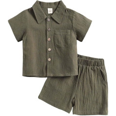 Generisch Sommer-Outfits für Jungen, Leinenhemd und Shorts, lässige Kleinkinderkleidung für den Alltag, atmungsaktiv, bequem, zweiteiliges Kinder-Outfit Zweiteiliges Kinder