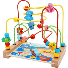 Bead Maze Toy Natural Wood Beads Maze Toy Spatial Argumentation Toddler Roller Coaster Classic Early Education Hand Eye Coordination Building Block Toy for Children