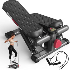 ST1 Mini Stepper for Home, 2-in-1 Up-Down Swing Stepper with Power Ropes, LCD Display, Adjustable Resistance, Leg and Arm Training, Quiet and Compact, Maximum Load 100 kg