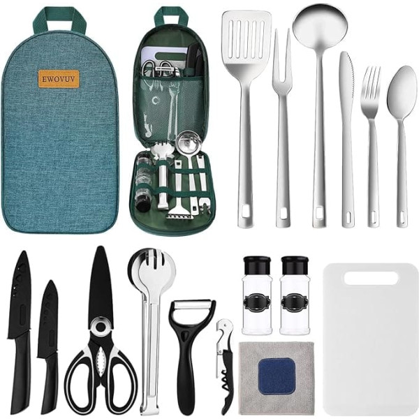 Camping Cooking Utensils Set - Camping Essentials Cookware Accessories Equipment Must Have Camper Tent Camping Kitchen RV Gadgets Outdoor Stove Portable Picnic Gifts for Women BBQ Stuff