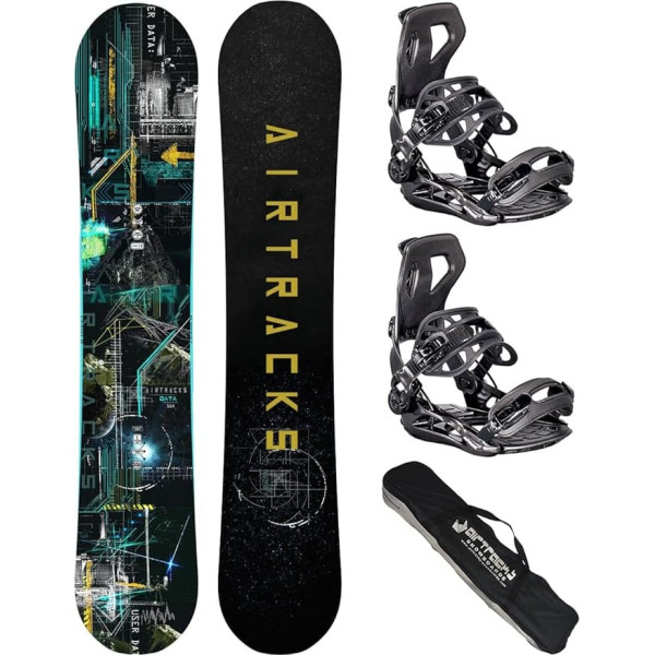 Airtracks Men's Snowboard Set - Data Flat Zero Rocker Snowboard Wide - Snowboard Binding Master Fastec - Snowboard Bag 150 155 160 164 cm