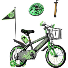 Children's Bicycle Boys Bicycle 12 14 16 Inch from 3 Years - with LED Stabilisers, Basket, Bell & Free Helmet & Pump, Front Brake
