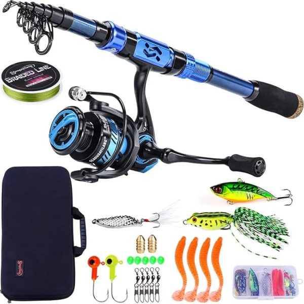 Sougayilang Telescopic Fishing Rod, 24 Tone Carbon Fibre, CNC Machined Reel Seat, Comfortable EVA Handle, Travel Fishing Rod for Bass Trout Fishing