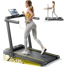 Foldable Treadmill for Home with 12% Tilt, 4-in-1 Walking Pad Treadmill with Armrests, 1-16 km/h, Dual LED Display, Heart Rate Monitor, App and Remote Control, Bluetooth Speaker