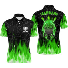 Green Flame Skull Men & Women Darts Polos & Quarter Zip Shirts - Custom Scary Darts Shirt for Men & Women - Dart Jerseys L1423, black