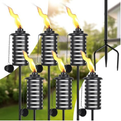 Citronella Outdoor Torches, Pack of 6, White, 453.6 g Outdoor Garden Torches with 3 Prong Ground Spike, 59 Inch Metal Torch for Garden Decoration, Outdoor Torches for Backyard, Garden