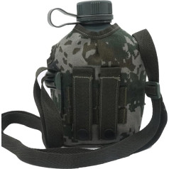 Water Canteen Leakproof Aluminum Alloy Water Bottle with Camouflage Cover and Strap, 1L Portable Multifunctional Canteen Water Bottle for Camping, Hiking, Outdoor