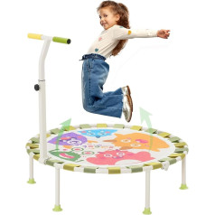 Children's Indoor Outdoor Trampoline Diameter 101 cm, Foldable Fitness Trampoline with Adjustable Foam Handle and Non-Slip Suction Cups, Garden Trampoline Children's Trampoline for Boys Girls from 3