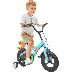 Children's Bicycle 12 Inch Boys Girls Bicycle with Stabilisers and Water Bottle, Height Adjustment, High Carbon Steel Bicycle Children from 3 Years, Blue