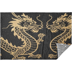 Soft Flannel Travel Blanket Lightweight Travel Blanket Golden Dragons Black Glow in the Dark Stars Blanket Pillow 165x140cm