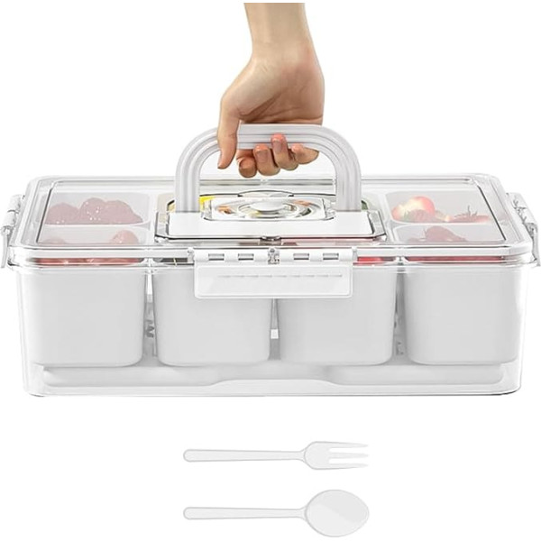 Container, Cooled Snackle Box with Ice Pack, Reusable Tray 8 Compartments for Hiking, School, Travel, Outdoor