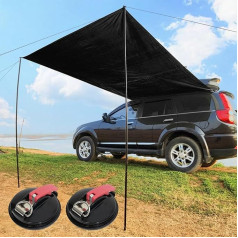 Car Awning Canopy Outdoor Camping Portable Shelter for Cars and Vans with Suction Cups, Pegs and Adjustable Tarp Poles 2 x 3 m