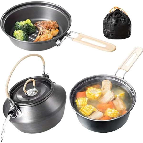 Camping Cooking Set, Camping Pots Cooking Set, Portable Cookware, Outdoor Equipment for Survival, Backpacking, Fishing, Family Picnic, Barbecue, Travel