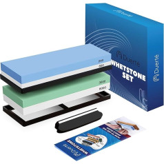 Professional Knife Sharpener Whetstone Set of 12 Pieces - 400/1000 and 3000/8000 Grit, Manual Knife Sharpener for Knives, Scissors, Axes, Double Sided Water Based Quick Sharpening Stone