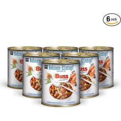 Buss Classic Texas Style Bean Stew - Spicy Soup Pot with Chili Beans, Hunting Sausage and Carrots - Long Lasting Ready Meals for Warming in Microwave & Pot - 6 x 800 g