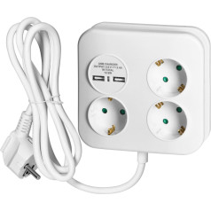 Kvadrātveida strāvas sloksne ar USB lādētāju 3x2P+Z (Schuko), 2xUSB-A, kabelis 3x1.5mm2, 1.4m