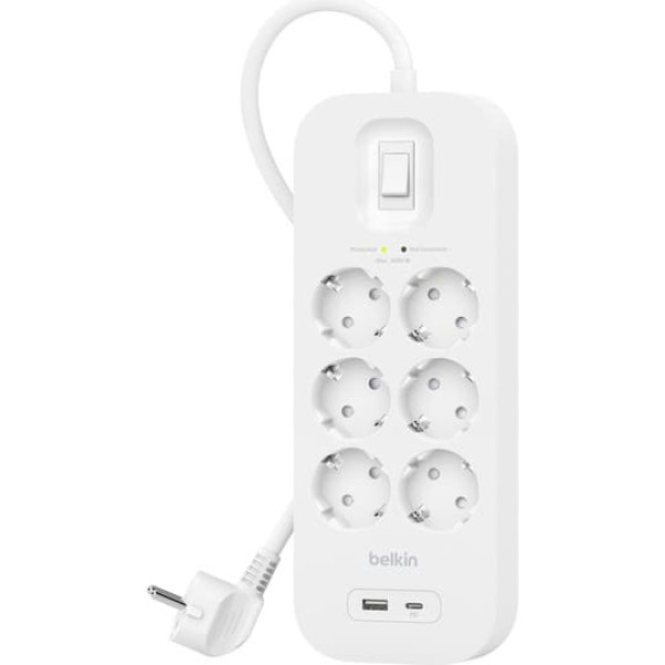 Surgeplus strāvas sloksne 6xschuko 1xusb-a 1xusb-c 650j 2m