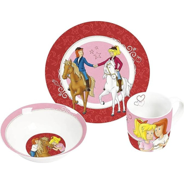 Bibi & Tina Children's Crockery Set of 3 Red Porcelain Tableware Plate Cup Bowl