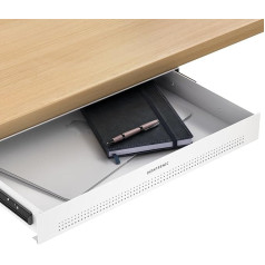 Desktronic Desk Organiser, Under-Desk Storage Box, Desk for Office, School, Home Office, Stationery, Metal Drawer, Hidden Drawer Box (White)