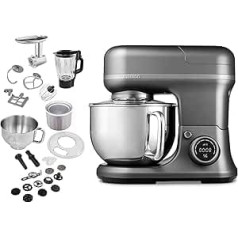 MEDION MD18440 Food Processor (Mixer, Meat Mincer, Ice Bowl for Preparing Ice Cream, 4-in-1, 1,200 Watt, Grater Rasp Cutting, Digital Touch Display, Kneading Machine, Dough Machine) Titanium