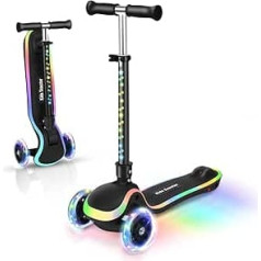 Foldable Children's Scooter, LED Illuminated Wheels & Platform, 4-Level Adjustable Handlebar, Tilt Steering Kick Scooter for Boys and Girls Aged 3 to 10 Years