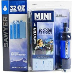 Sawyer Mini PointOne Water Filter, Outdoor Water Purifier, Drinking Water Economy Set With 3 x 1 L, 2 x 2 L, 1 x 1 L Drinking Bag, blue