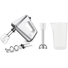 Krups 3 Mix 9000 Hand Mixer, 750 Watt, Speed Control, Turbo Mode, Ergonomic Handle, Hand Mixer with Whisk, Dough Hook, Purée Rod Attachment, Measuring Cup, White/Silver, GN9121