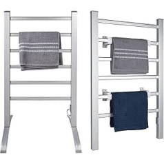Dirt Devil Electric Clothes Airer, Towel Rack, Towel Holder, Freestanding or Wall Mounting, 6 Rods for Clothes and Towels, Aluminium Grey, Heated Wall Radiator