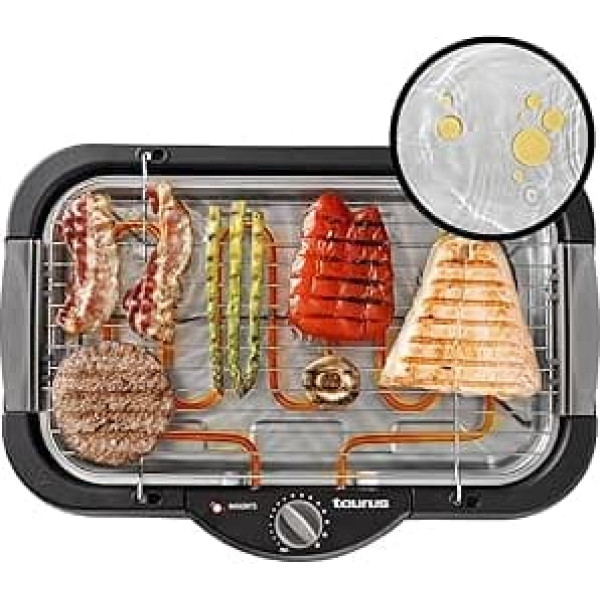 Taurus - Maxim's Electric Grill | 2400 W | Grill Surface 41 x 24 cm | Adjustable Thermostat | Water Container Against Smoke Development | For Indoor and Outdoor Use | Even Heat Distribution