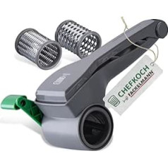 Chefkoch Drum Grater for Vegetables, Cheese or Nuts - Grater with Crank and 3 Inserts for Slices, Coarse & Fine Grating - Easy Filling Thanks to Large Opening