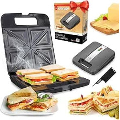 XXL Sandwich Maker for 4 Large Sandwiches - 1400 W, Non-Stick Coating, Quick Heating, Automatic Temperature Control, Non-Slip Feet, Heat-Insulated Handle, Space Saving, Silver/Grey